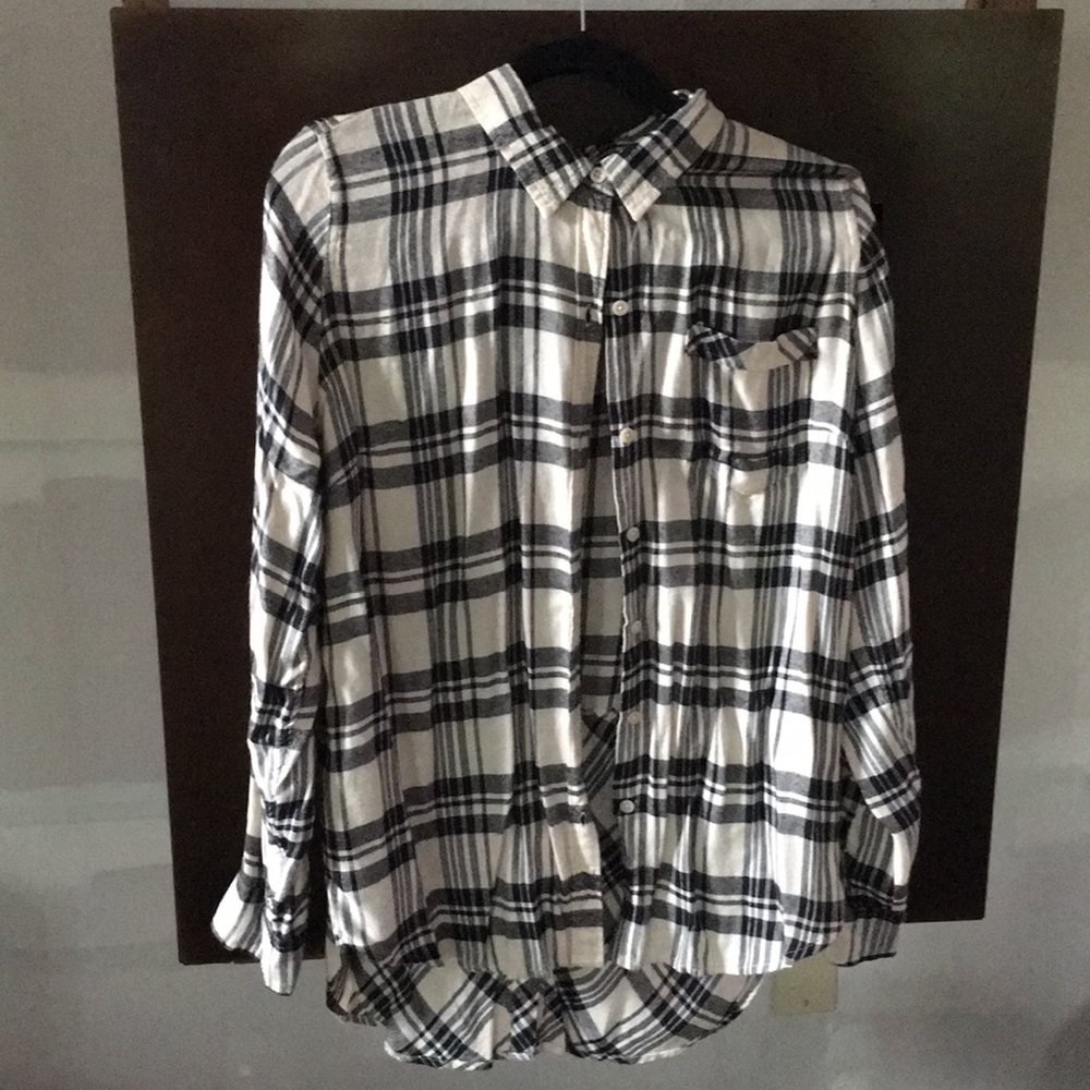 Lucky Brand black in off white flannel shirt